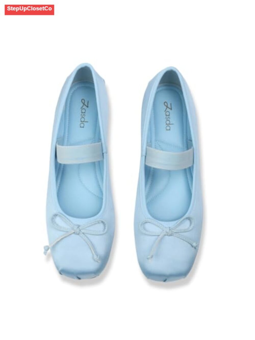 Satin Bow Ballet Flats Cushioned Slip-On Square Toe Women's Comfortable Work